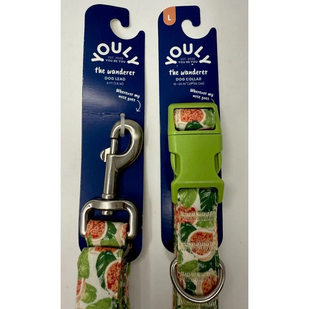 Youly The Wanderer Fig Leaf Dog‎ 6 Ft Leash And Large Collar Set Combo NWT